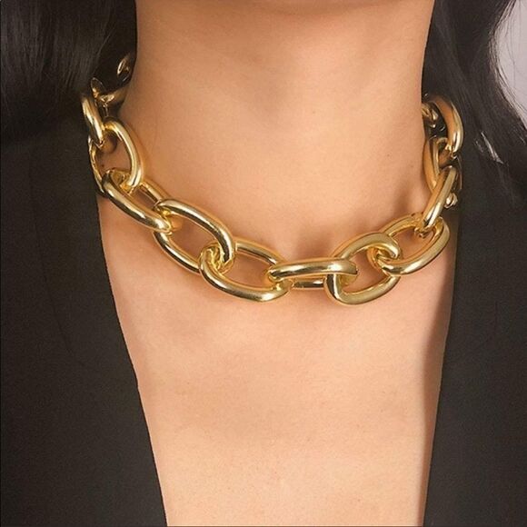 NEW Gold Chain Large Link Choker Necklace - Picture 1 of 8